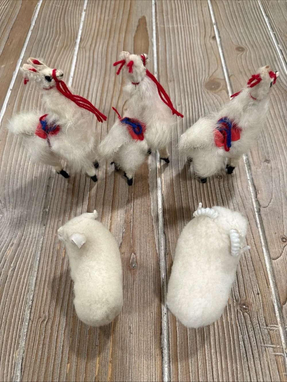 Vintage Handcrafted Real Alpaca Fur Llama and Sheep Ram Figurine Lot of 5